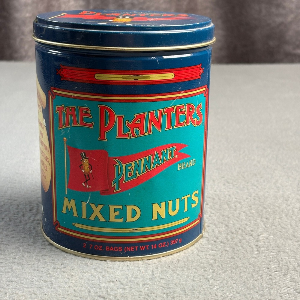 Vintage Planters Mr Peanut Limited Edition Mixed Nuts Tin Blue Collectible 14oz